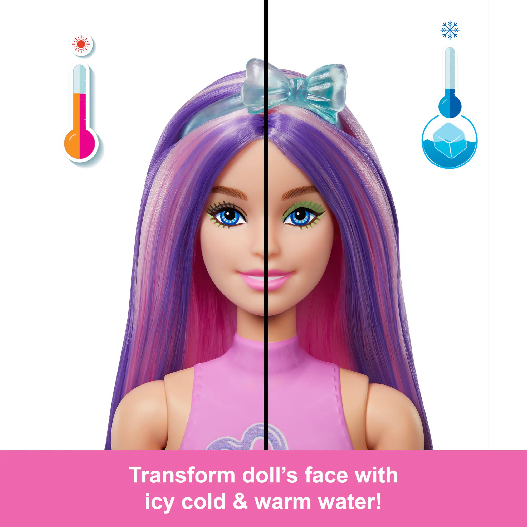 Transform doll's face with icy cold & warm water!