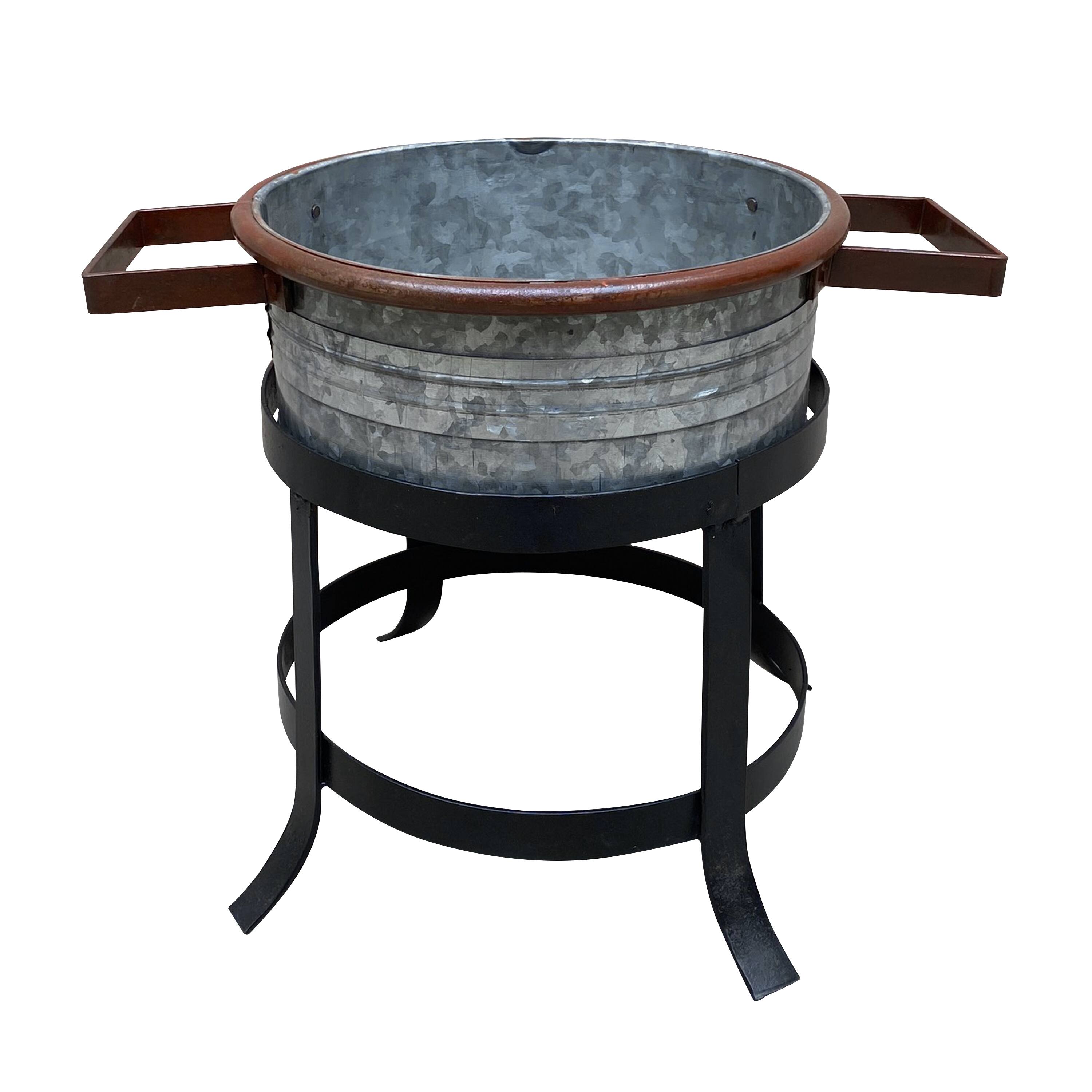 Alt View 4. Manhattan Lane - 21, 18, and 16 Inch 3 Piece Round Tub Metal Planter Set with Stand in Galvanized Gray and Black Iron - Gray and Black.