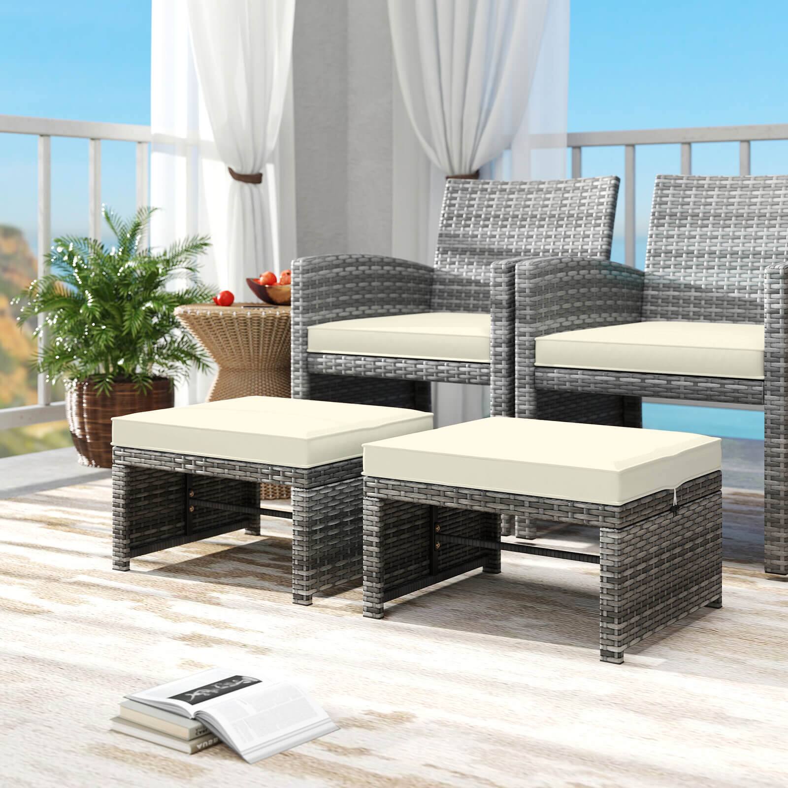 Alt View 4. Costway - Costway Patio Ottomans Set of 2 PE Rattan Footstools with Removable Cushions & Metal Frame White - White.