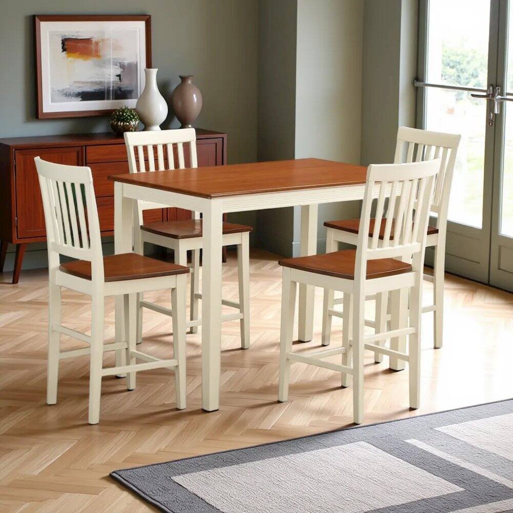 Alt View 2. FurniFact - Elegant Counter-Height Kitchen Table Set – Dining Room Set for 4 - Buttermilk & Cherry.