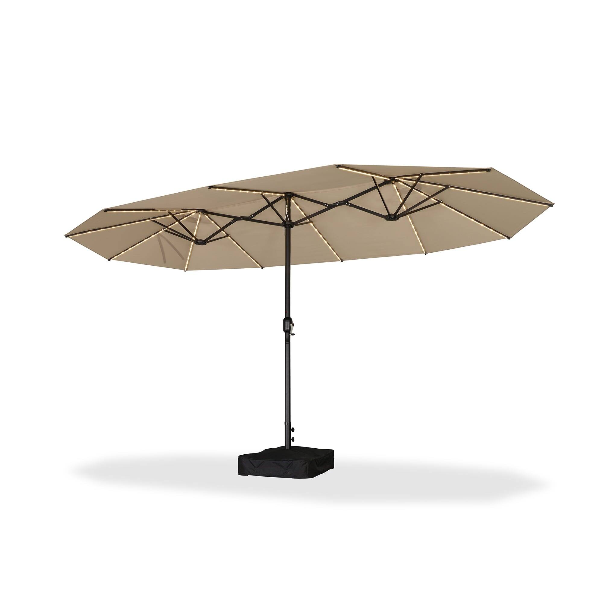 Alt View 9. PURPLE LEAF - 14 ft. Patio Market Umbrella with Solar LED and Base Double-Sided Outdoor Table Sun Umbrellas for Pool Deck Backyard - Beige.