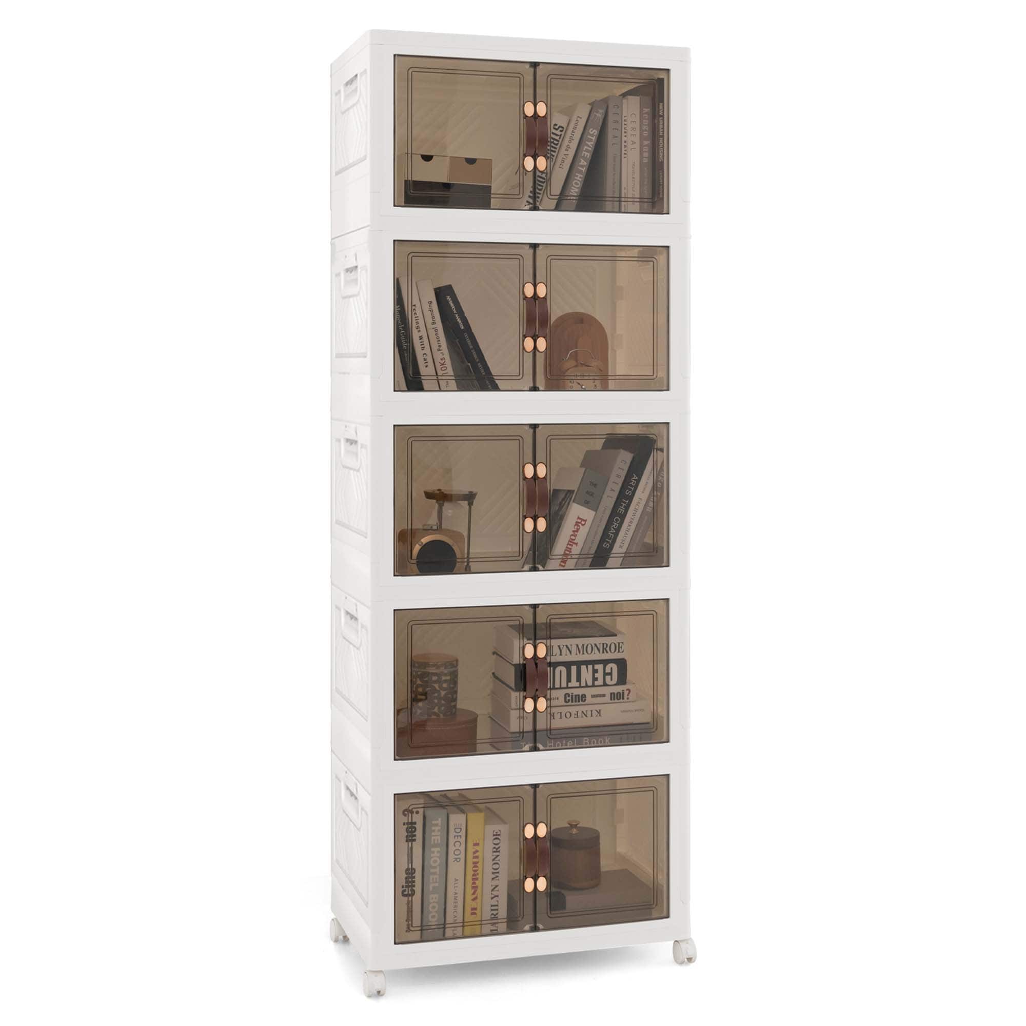 Costway - 83.5 Gallons Stackable Storage Bins with Lockable Wheels 5 Pack Folding PP Organizer