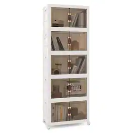 Costway - 83.5 Gallons Stackable Storage Bins with Lockable Wheels 5 Pack Folding PP Organizer