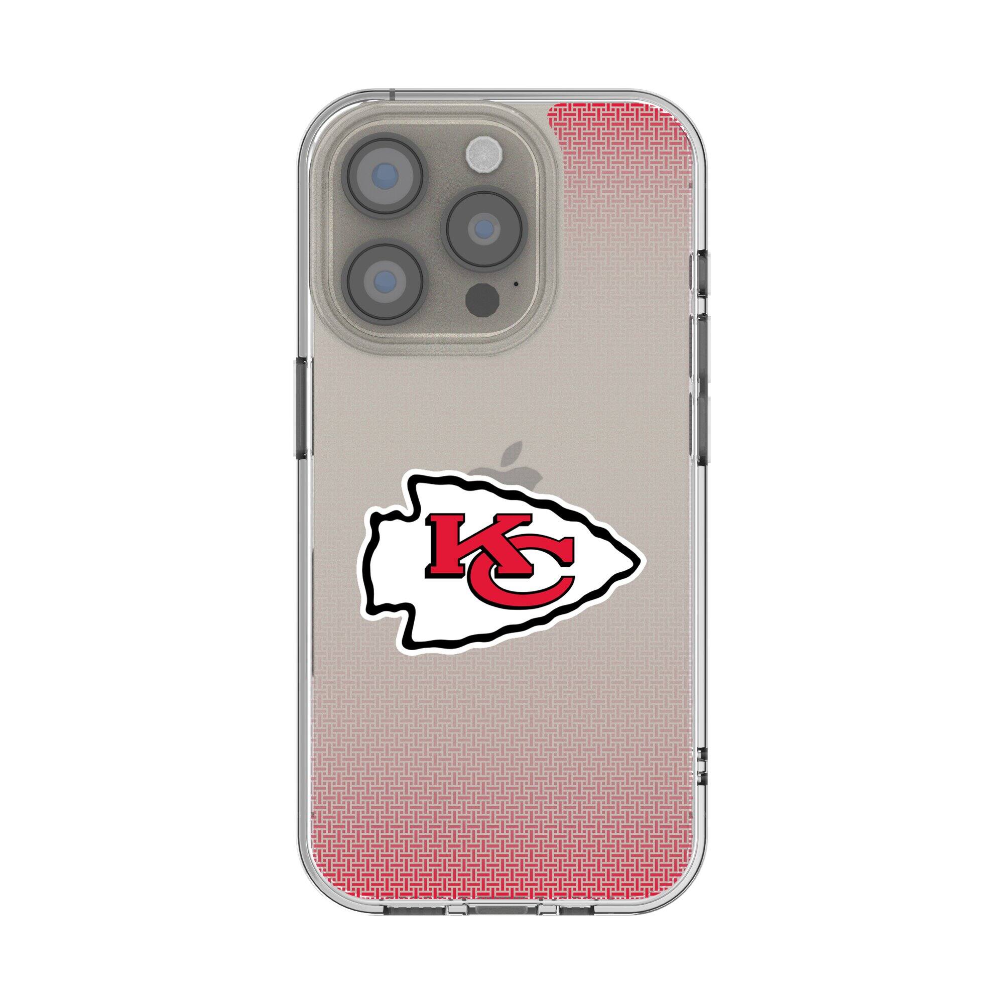 Front. Keyscaper - Kansas City Chiefs Linen Logo iPhone Clear Case - 14 Pro - Multicolor.