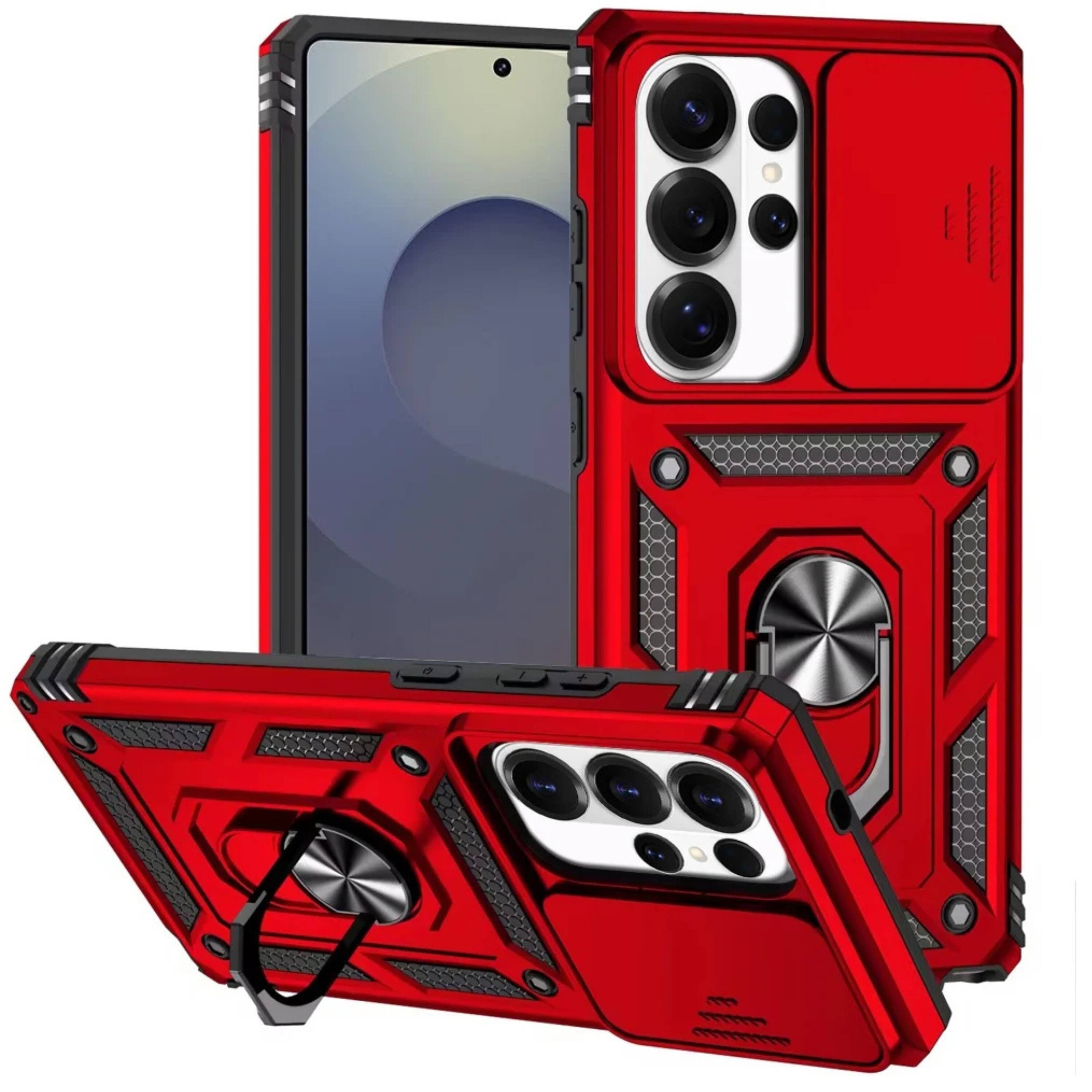 Front. Kitcheniva - Magnetic Ring Stand Camera Lens Protection Case With Tempered Glass For Samsung S26 Ultra Red - Red.