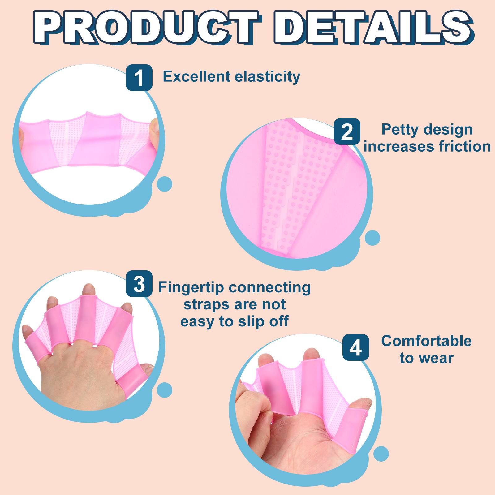 PRODUCT DETAILS
1. Excellent elasticity
2. Petty design increases friction
3. Fingertip connecting straps are not easy to slip off
4. Comfortable to wear