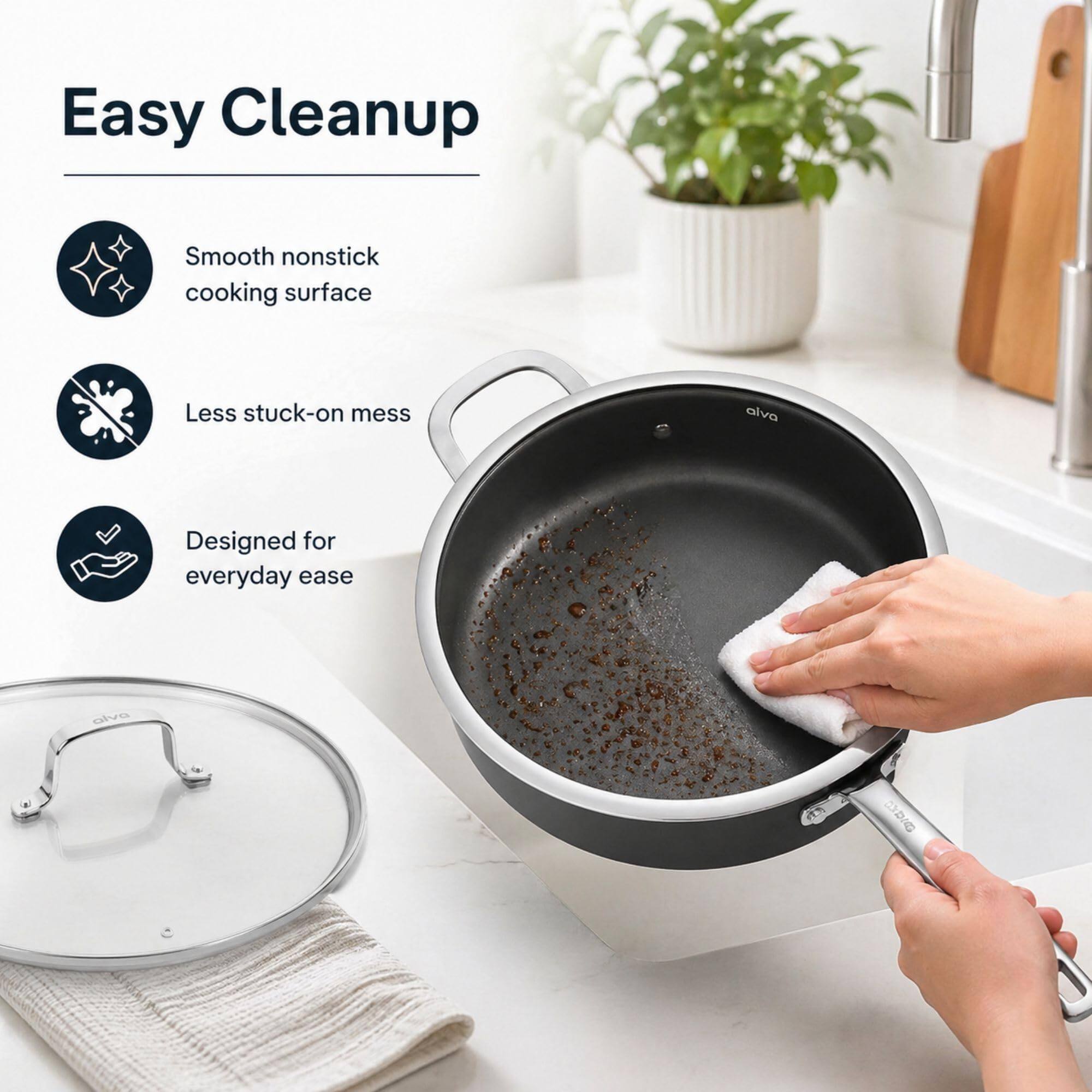 Easy Cleanup  
Smooth nonstick cooking surface  
Less stuck-on mess  
Designed for everyday ease