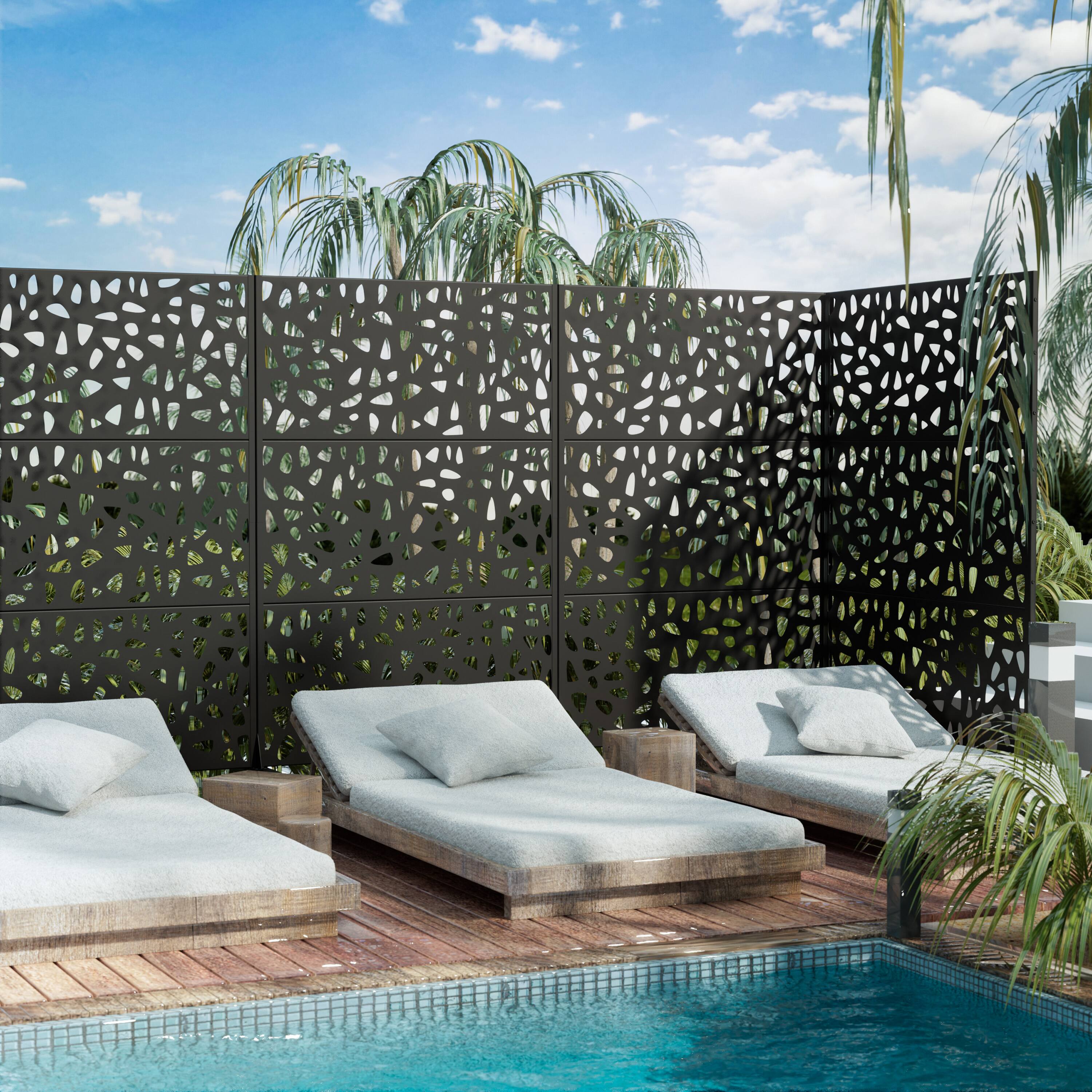 Alt View 1. PexFix - 72 in. x 47 in. Dean Pattern Metal Outdoor Privacy Screen & Panels, Freestanding Garden Divider Fence - Black.