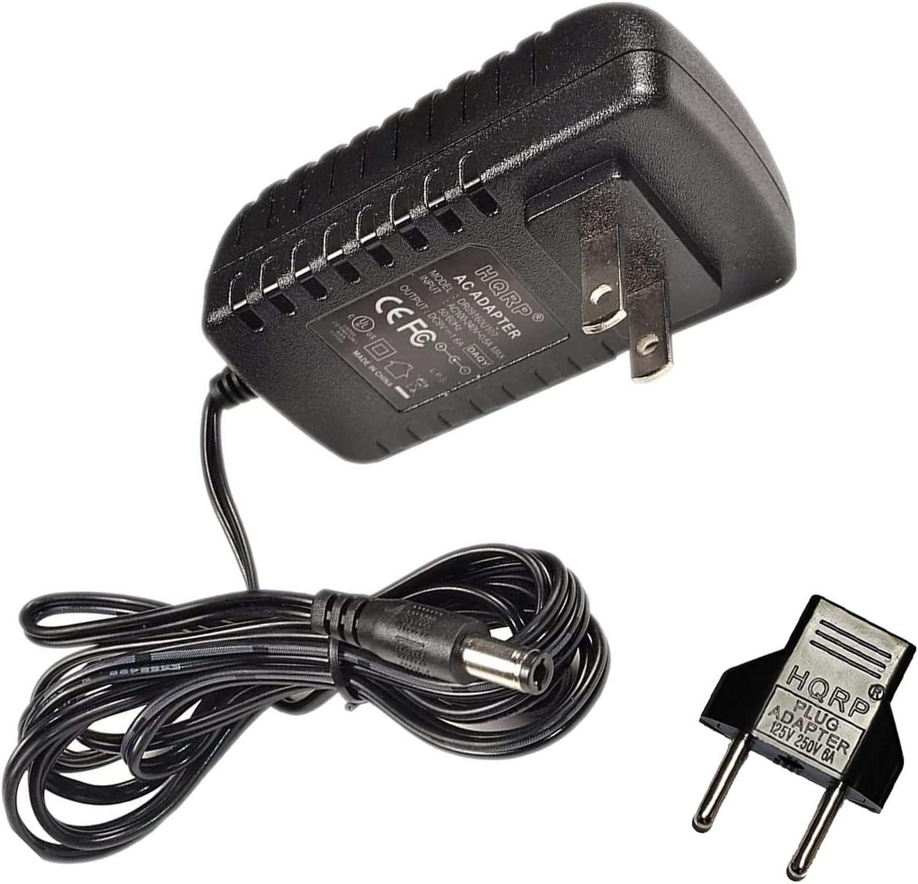 MODEL AC OUTPUT ADAPTER  
3 CEFC DCIV SORON  
6A MADE IN CHINA HQRP  
ADAPTER 125V PLUG 250V BA ER