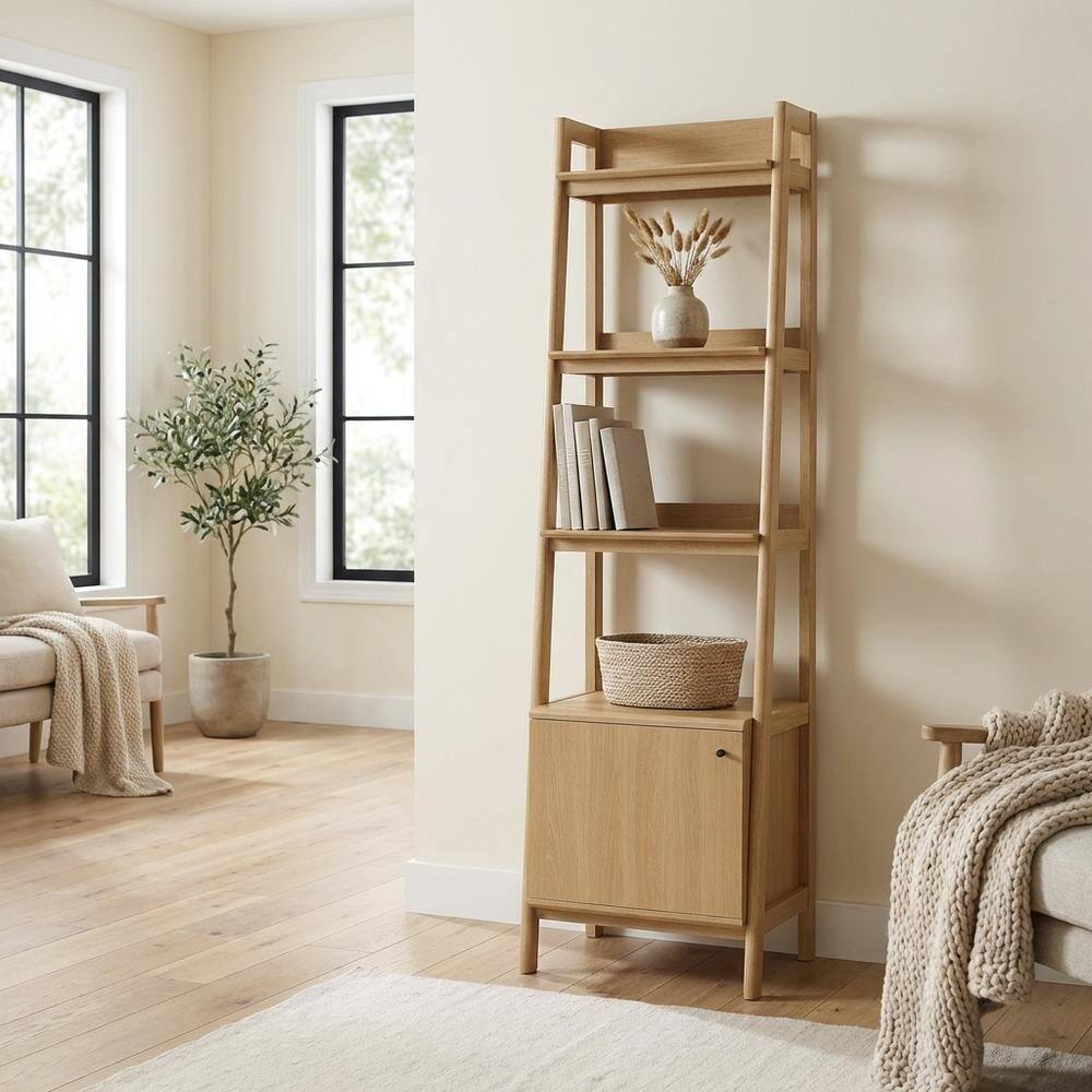 Left. FurniFact - Wooden Bookshelf with Open Shelving for Home Library and Organization - Brown.