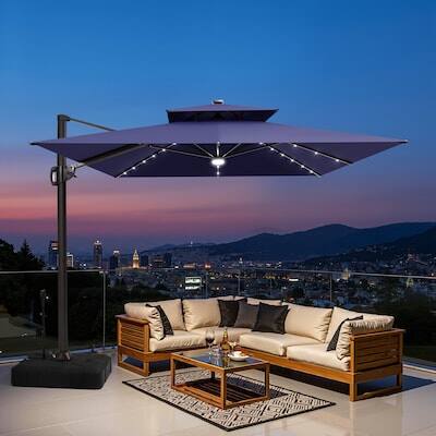 Alt View 6. Crestlive Products - Crestlive Products 11ft Aluminum Navy Slide-tilt Cantilever Patio Umbrella Lights Base - Navy blue.