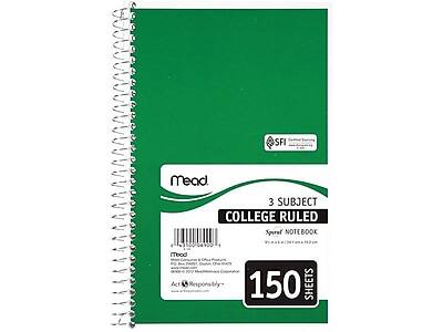 SFI Mead 3 Subject College Ruled Spiral Notebook (Teod Act Responsibly 150 Sheets
