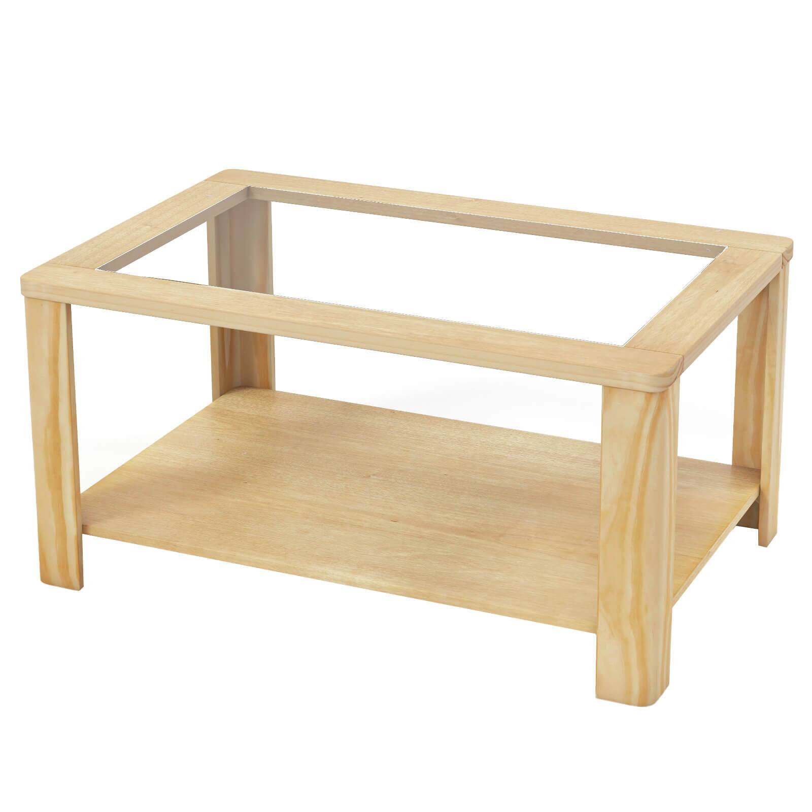 Alt View 17. Costway - 2-Tier Coffee Table with Tempered Glass Tabletop & Storage Shelf Rounded Corners - Natural.