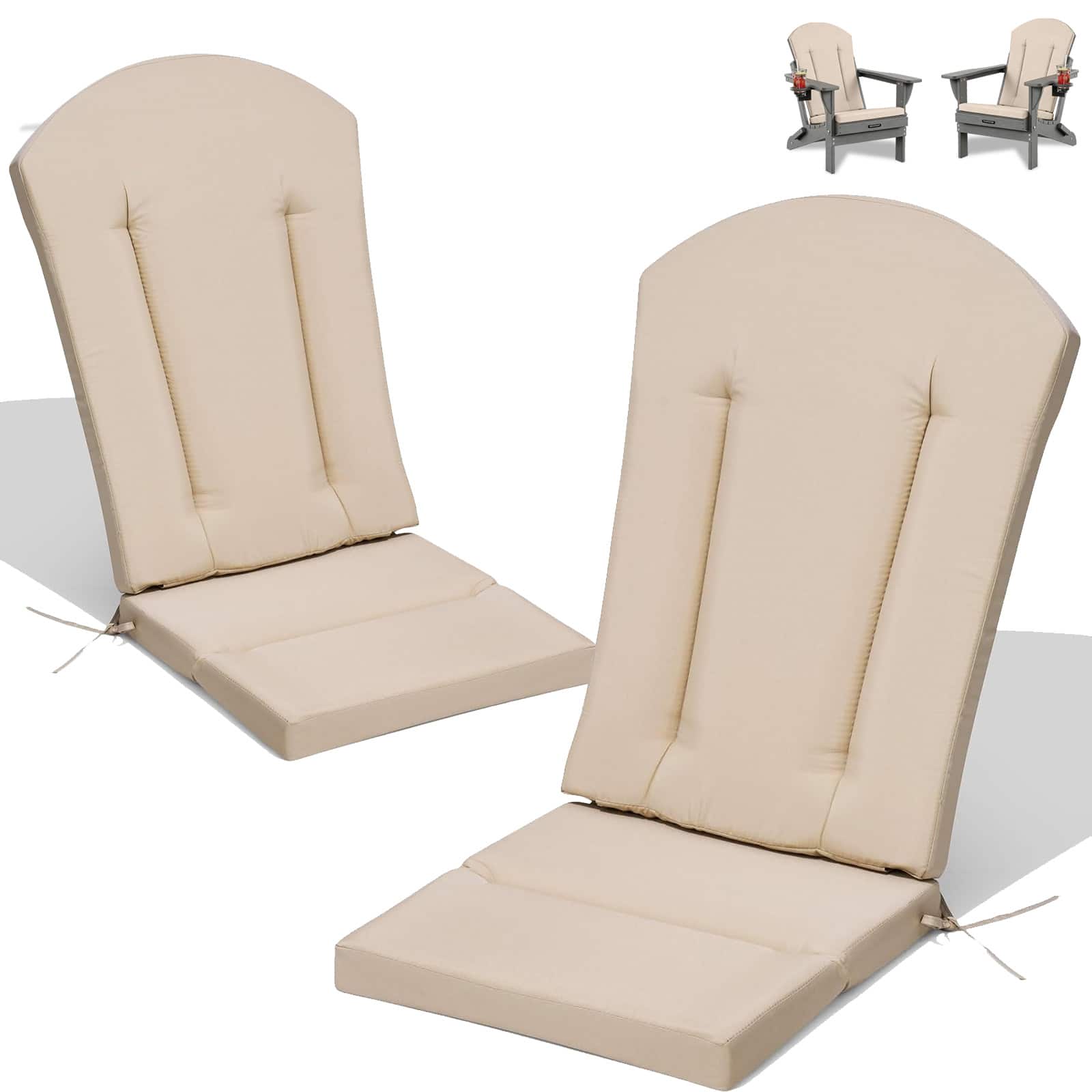Chateau Abodes - Adirondack Chair Cushions, Outdoor Rocking Chair Cushions Waterproof & Fade Resistant for Outdoor Patio - Khaki-2 Pieces