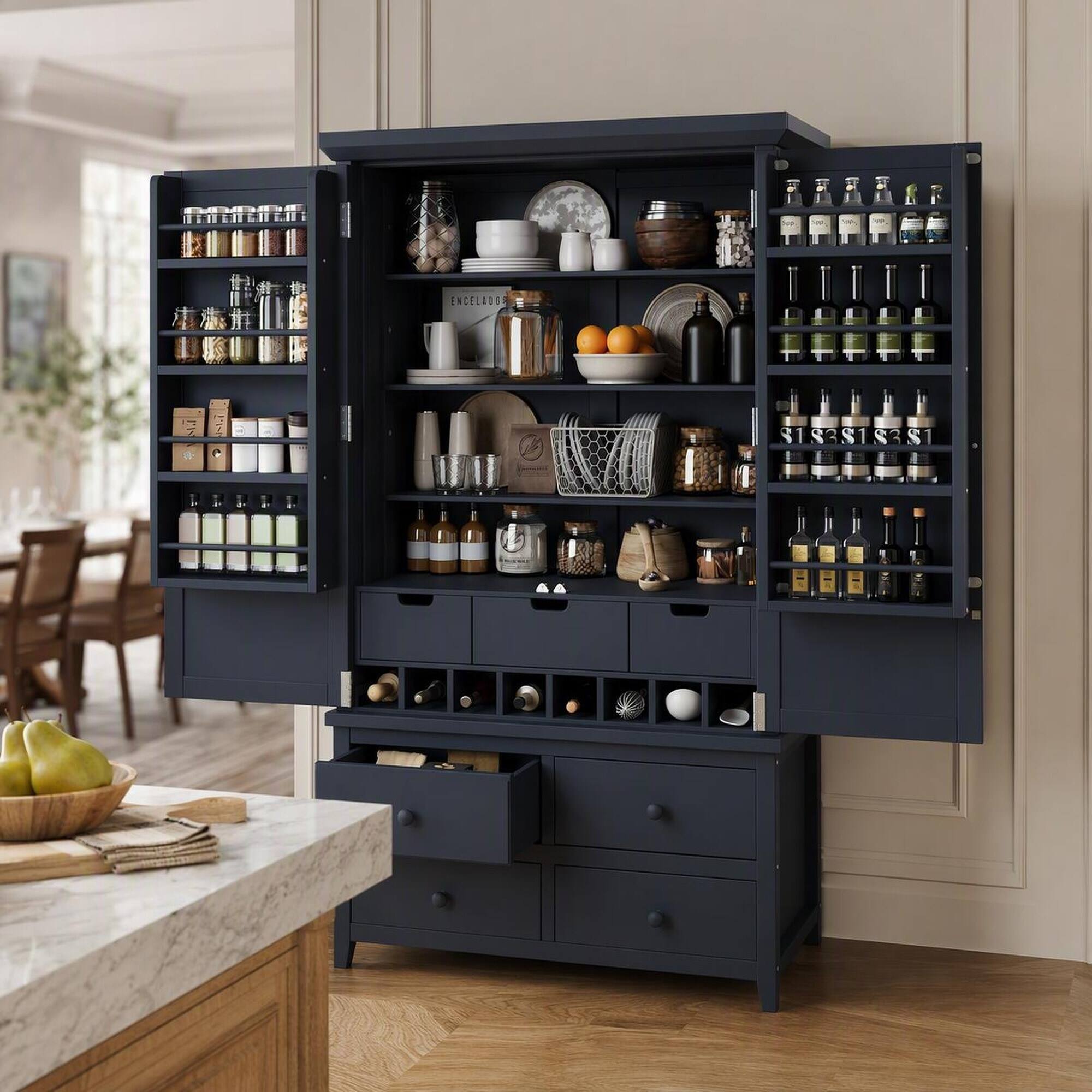 RYHNUYNE Freestanding Large Kitchen Pantry Cabinet with 3 Adjustable ...