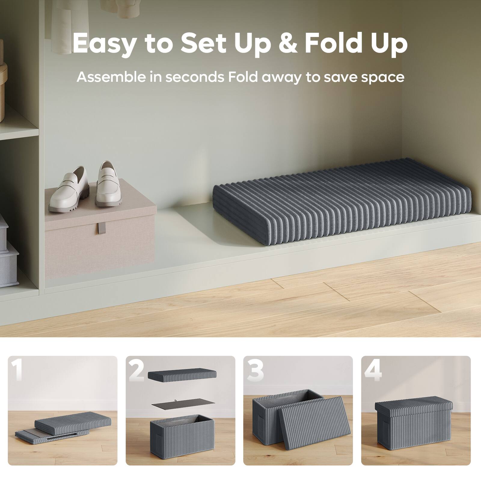 Easy to Set Up & Fold Up

Assemble in seconds

Fold away to save space

1 2 3 4