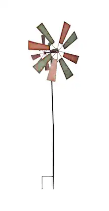 Front. Transpac - 61 Inch Metal Garden Stake Kinetic Wind Spinner Yard Art Lawn Decor Sculpture - Multicolored.