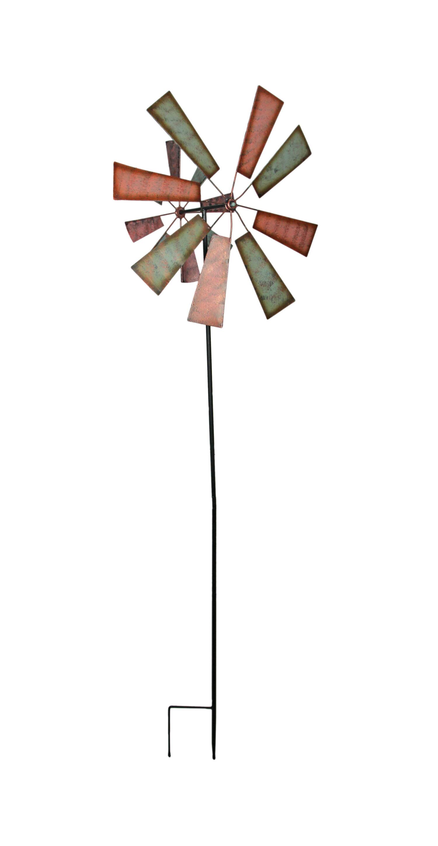 Front. Transpac - 61 Inch Metal Garden Stake Kinetic Wind Spinner Yard Art Lawn Decor Sculpture - Multicolored.