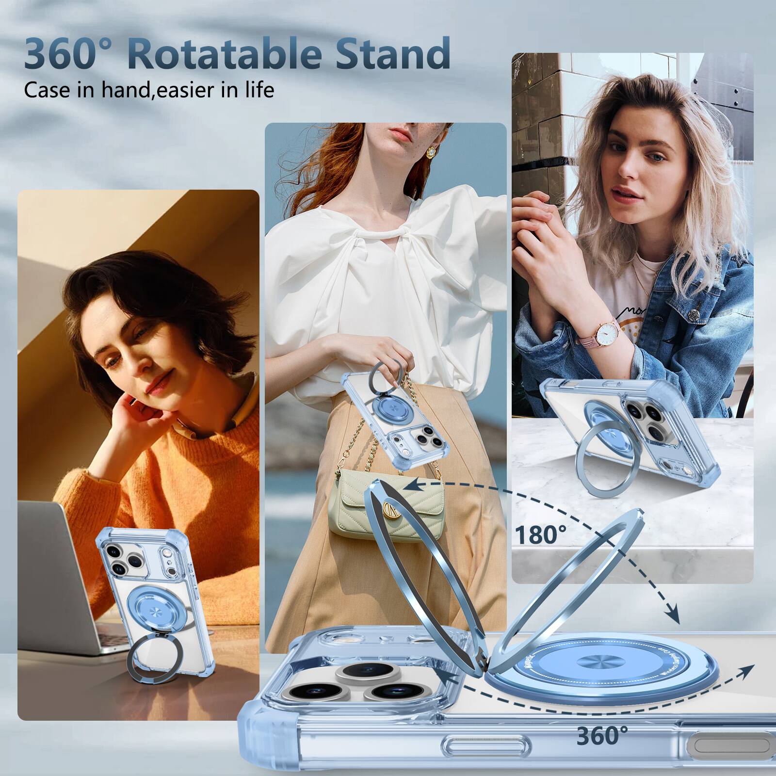 360° Rotatable Stand  
Case in hand, easier in life