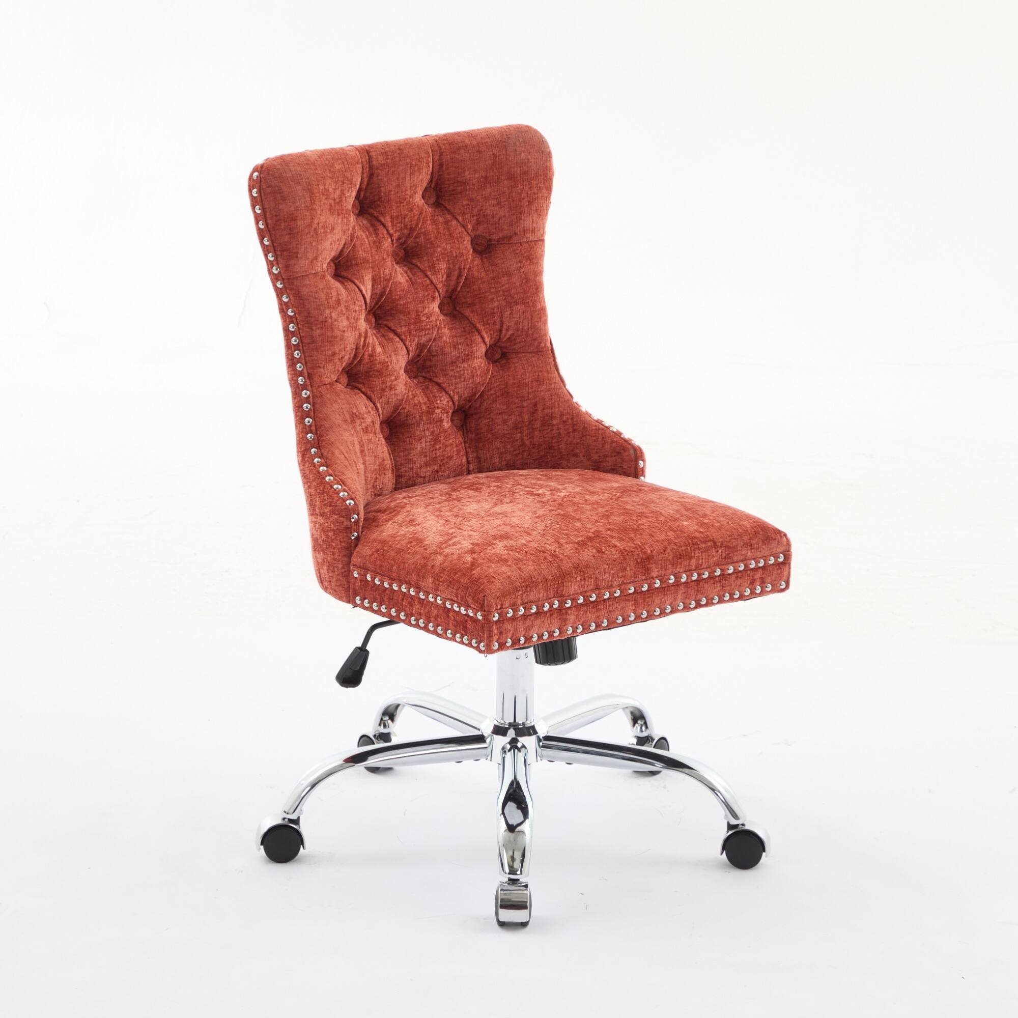 Back. GOODSILO - Modern Chenille Upholstered Office Chair with Tufted Button Design and Chrome Metal Base for Home Office Workspace - Orange.