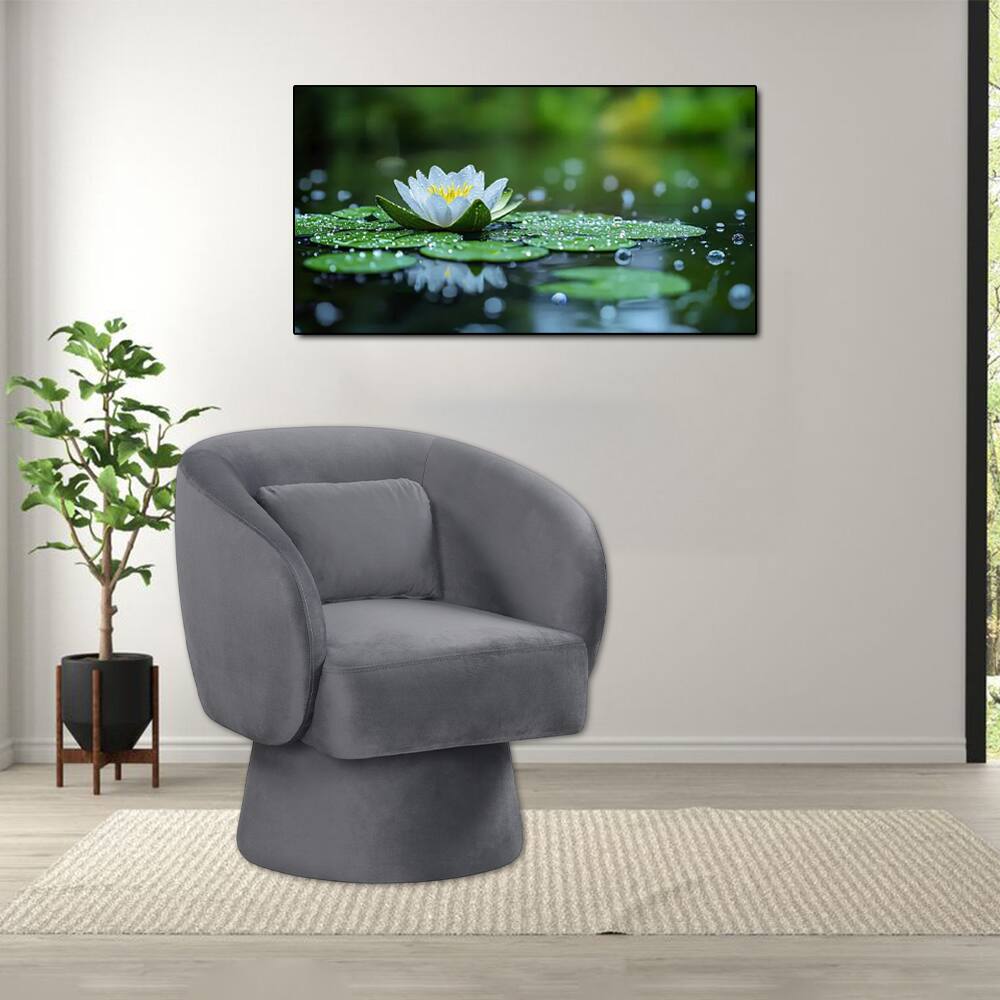 Hivvago - Modern Swivel Barrel Accent Chair with Curved Backrest and Detachable Lumbar Pillow - Gray