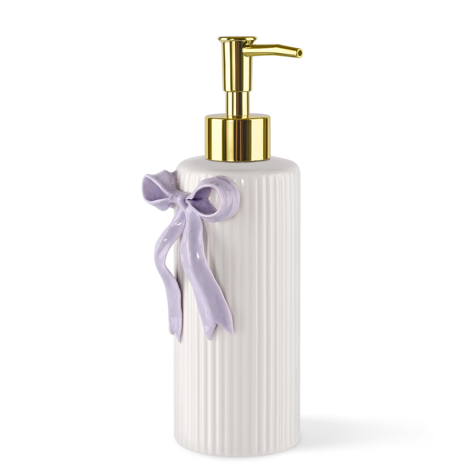Alt View 2. Dapper Styles - Handmade Ceramic Bow Soap Pump Dispenser Hand Lotion Liquid Refillable For Kitchen And Bathroom Decorative ... - Lavender.