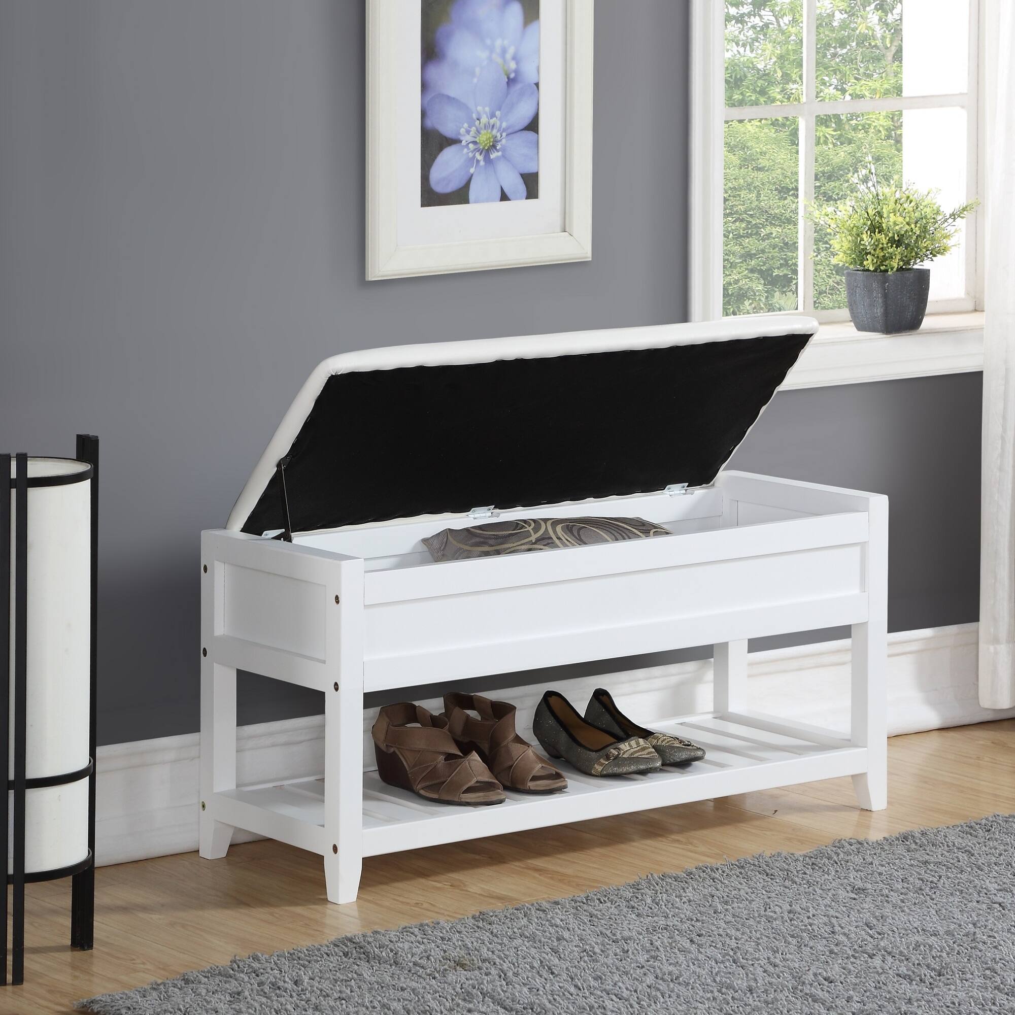 Angle. GOODSILO - Entryway Seating Bench with Lift-Top Shoe Storage and Slatted Shelf in Espresso Finish - White.