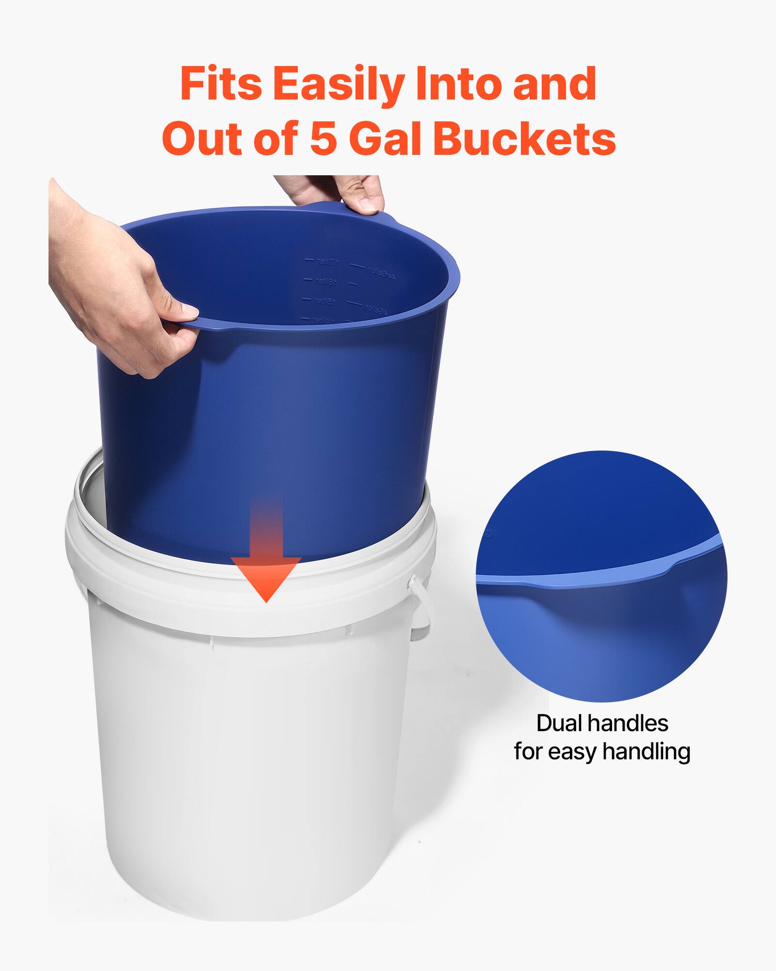 Fits Easily Into and Out of 5 Gal Buckets

Dual handles for easy handling