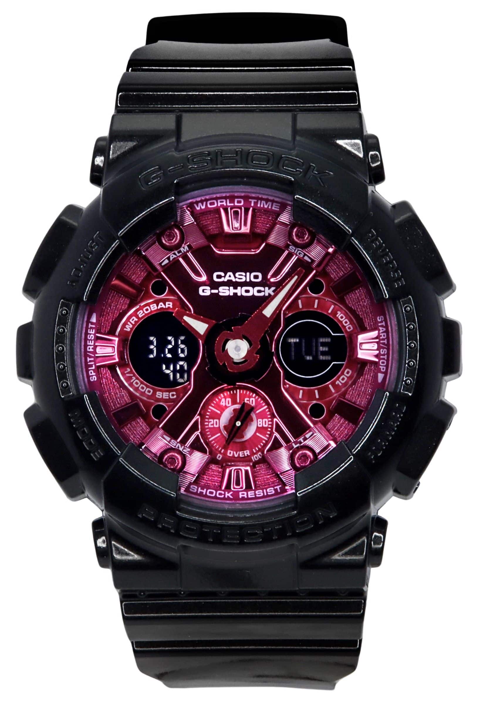 Casio - G-SHOCK Analog Digital Resin Strap Dial Quartz GMA-S120RB-1A 200M Women's Watch - Burgundy