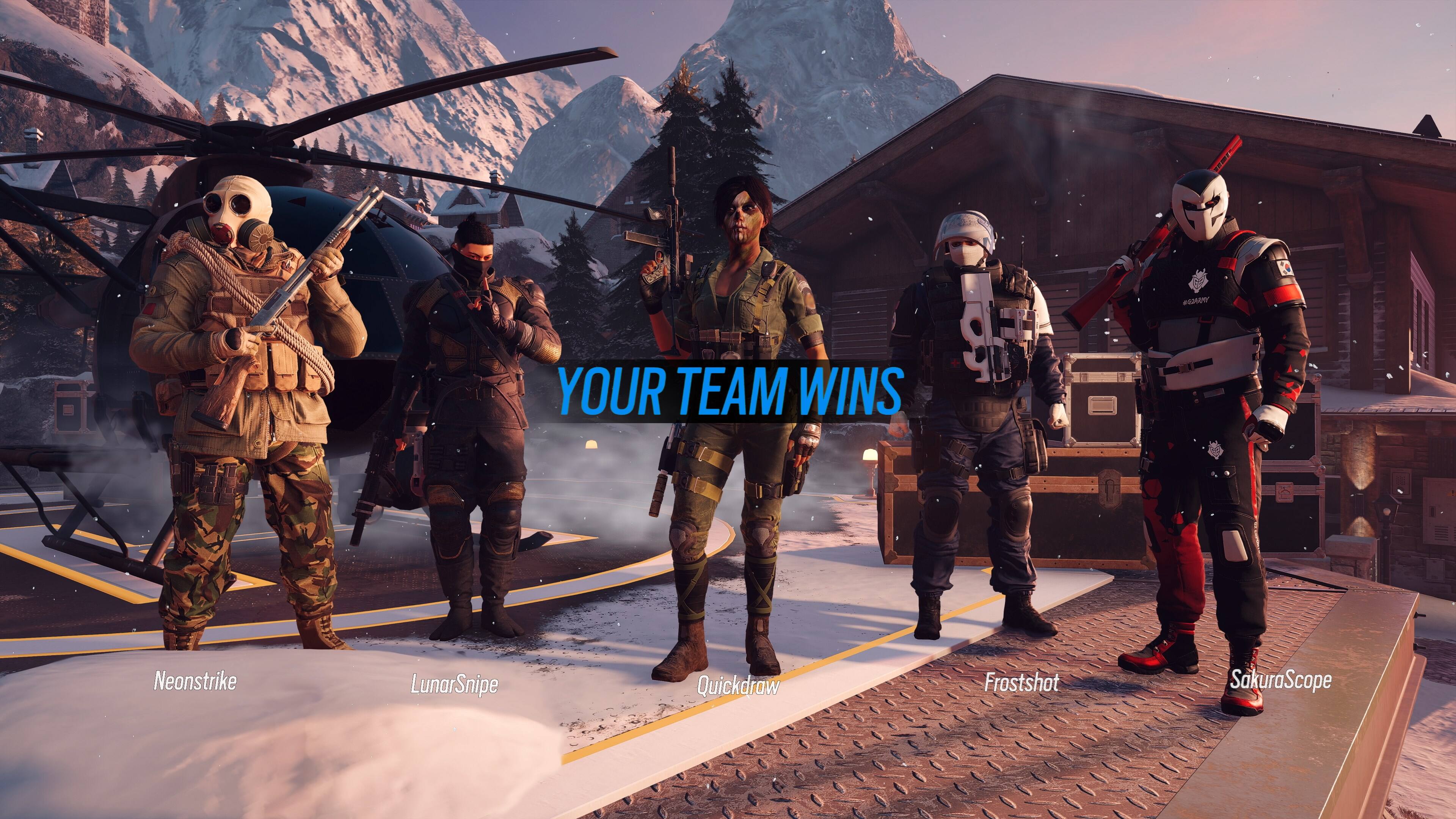 Your team wins

Neonstrike
LunarSnipe
Quickdraw
Frostshot
SakuraScope