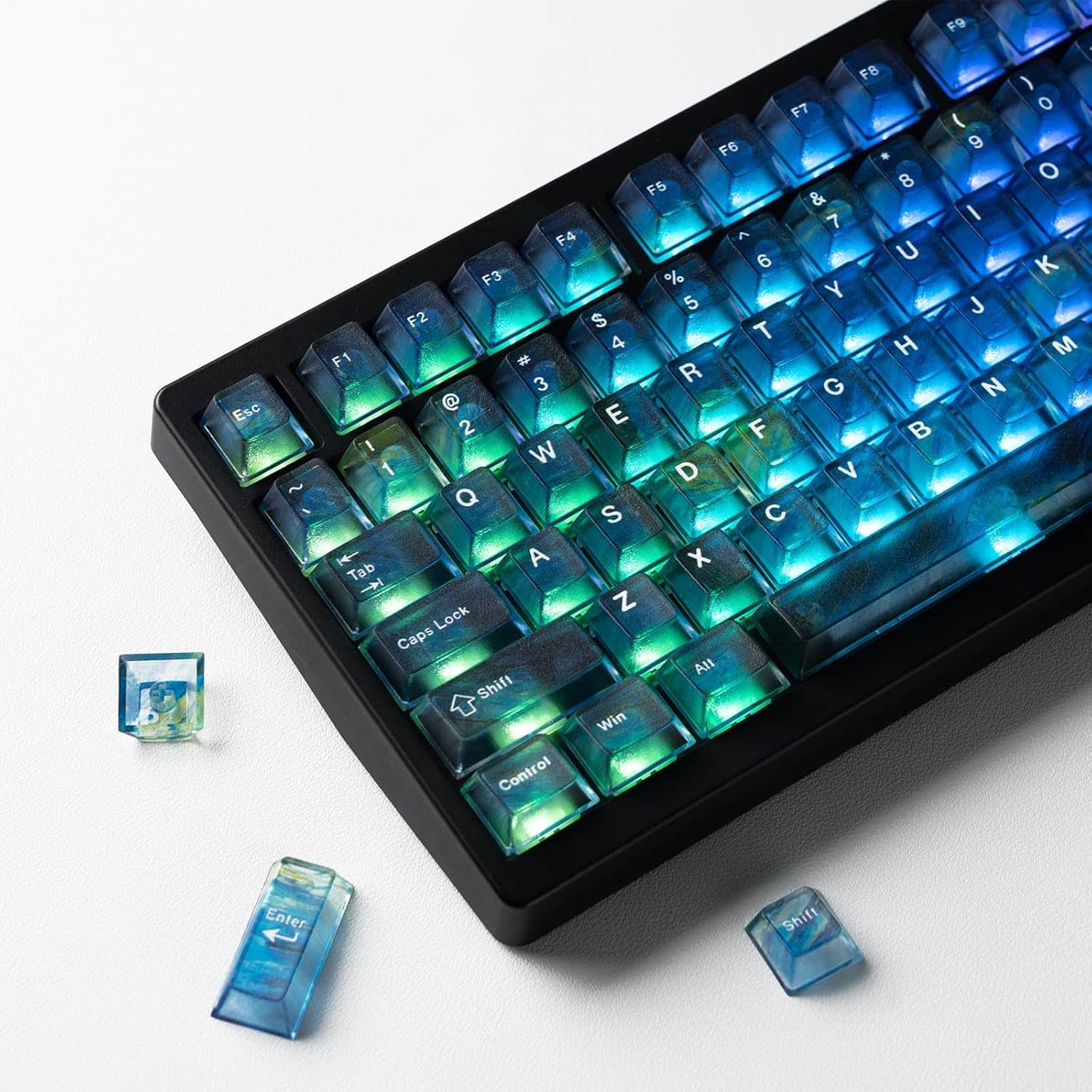 Womier - PBT Keycaps, Cherry Profile Dye-Sub Theme Keys for Cherry Gateron MX Switches Mechanical Keyboards - Blue-115 Keys