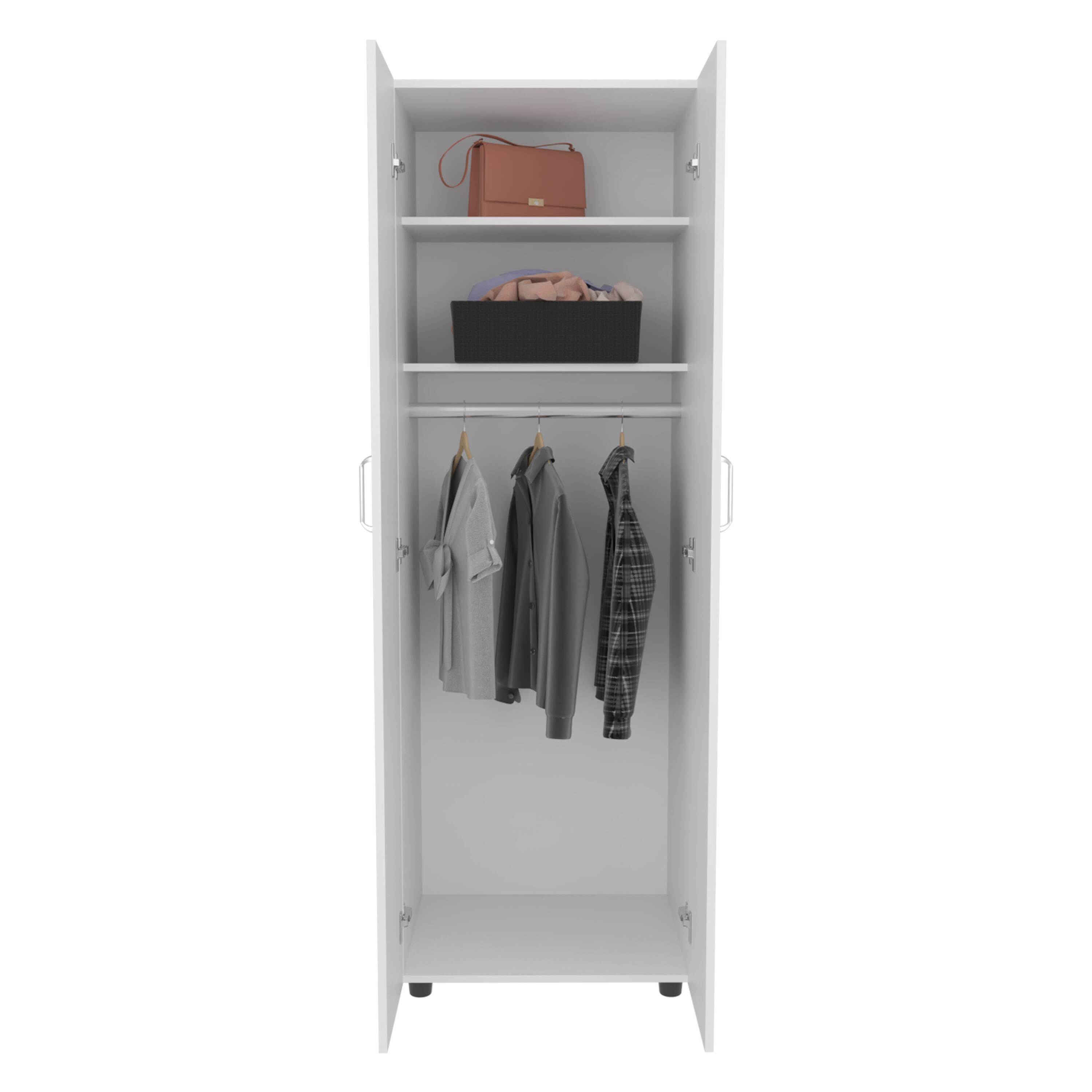 Angle. TuHome - Aurora Armoire, Two Interior Shelves, Rod, Double Door - White.