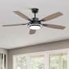Front. Siljoy - 52 in Modern Black Ceiling Fan LED Light Remote Reversible 5 Gray and Oak Blades for Bedroom Living Room Patio - Black.