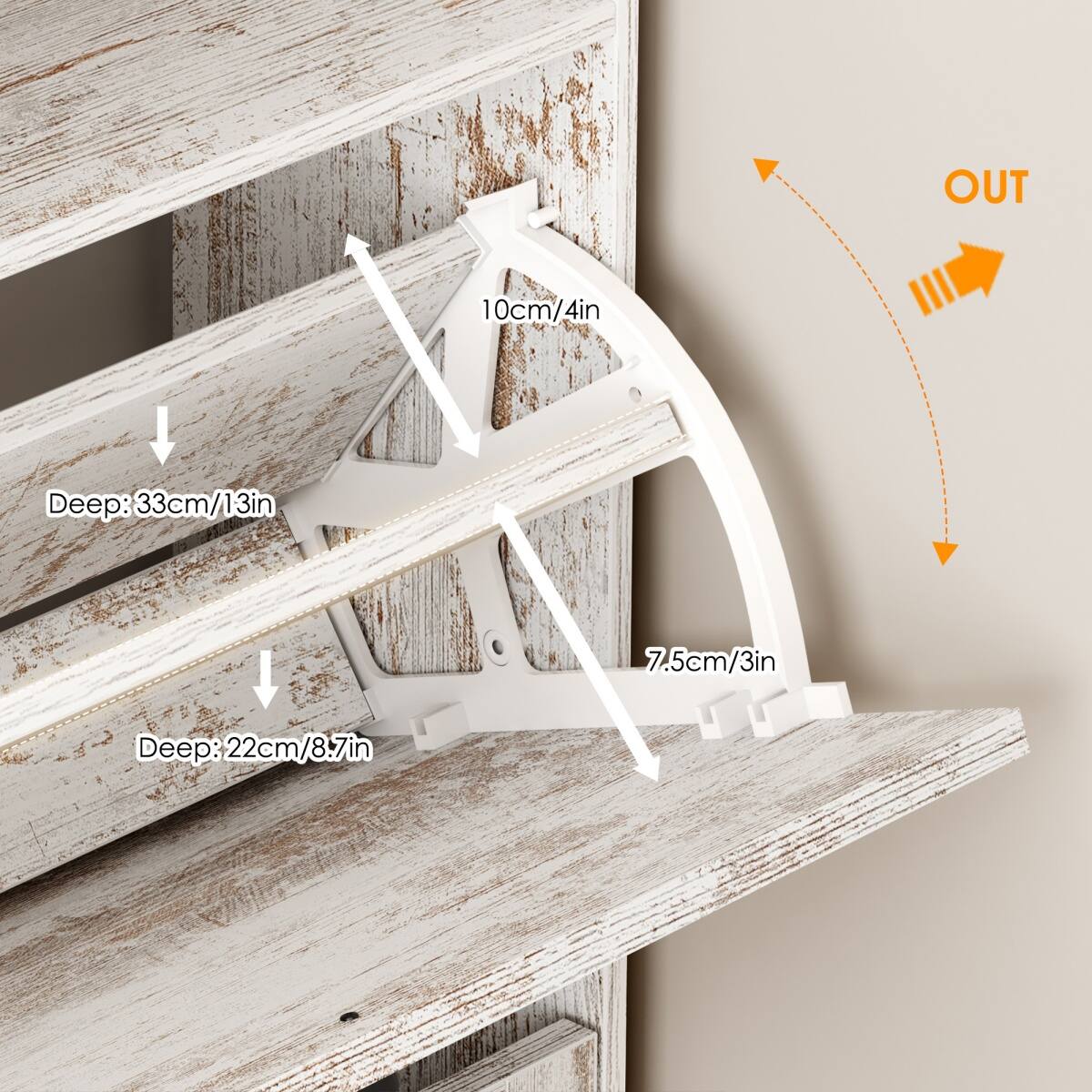 OUT  
10cm/4in  
Deep: 33cm/13in  
7.5cm/3in  
Deep: 22cm/8.7in