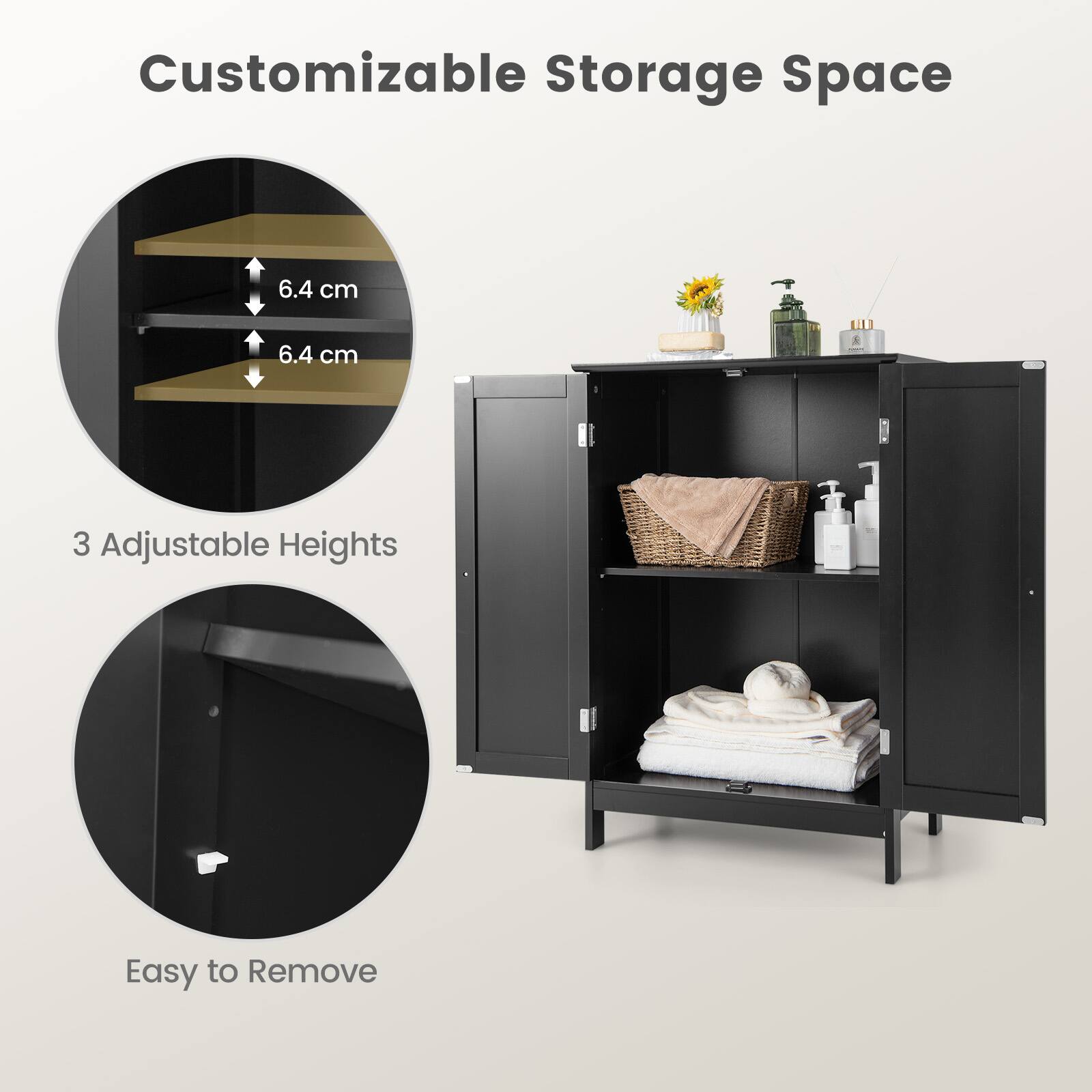 Customizable Storage Space, 3 Adjustable Heights, Easy to Remove
