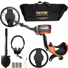 VEVOR - Metal Detector for Adults & Kids, 10 Inch Waterproof Search Coil with LCD Display 7 Modes, Adjustable 41''-52'' - Black; Orange