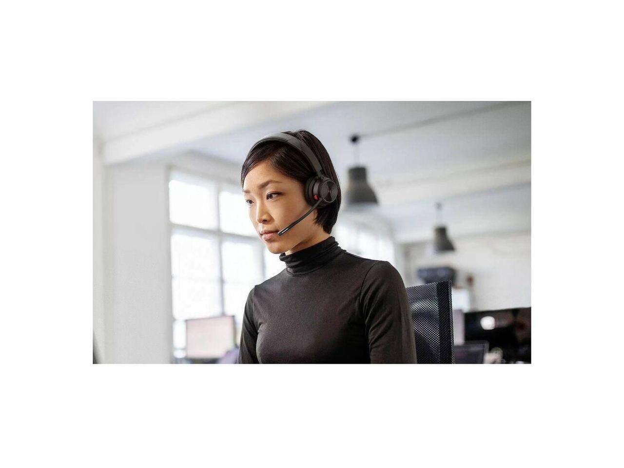 Alt View 3. HP - Poly Savi 7320 Wireless Headset - Noise Cancelling, Stereo, Over-Head - Black.
