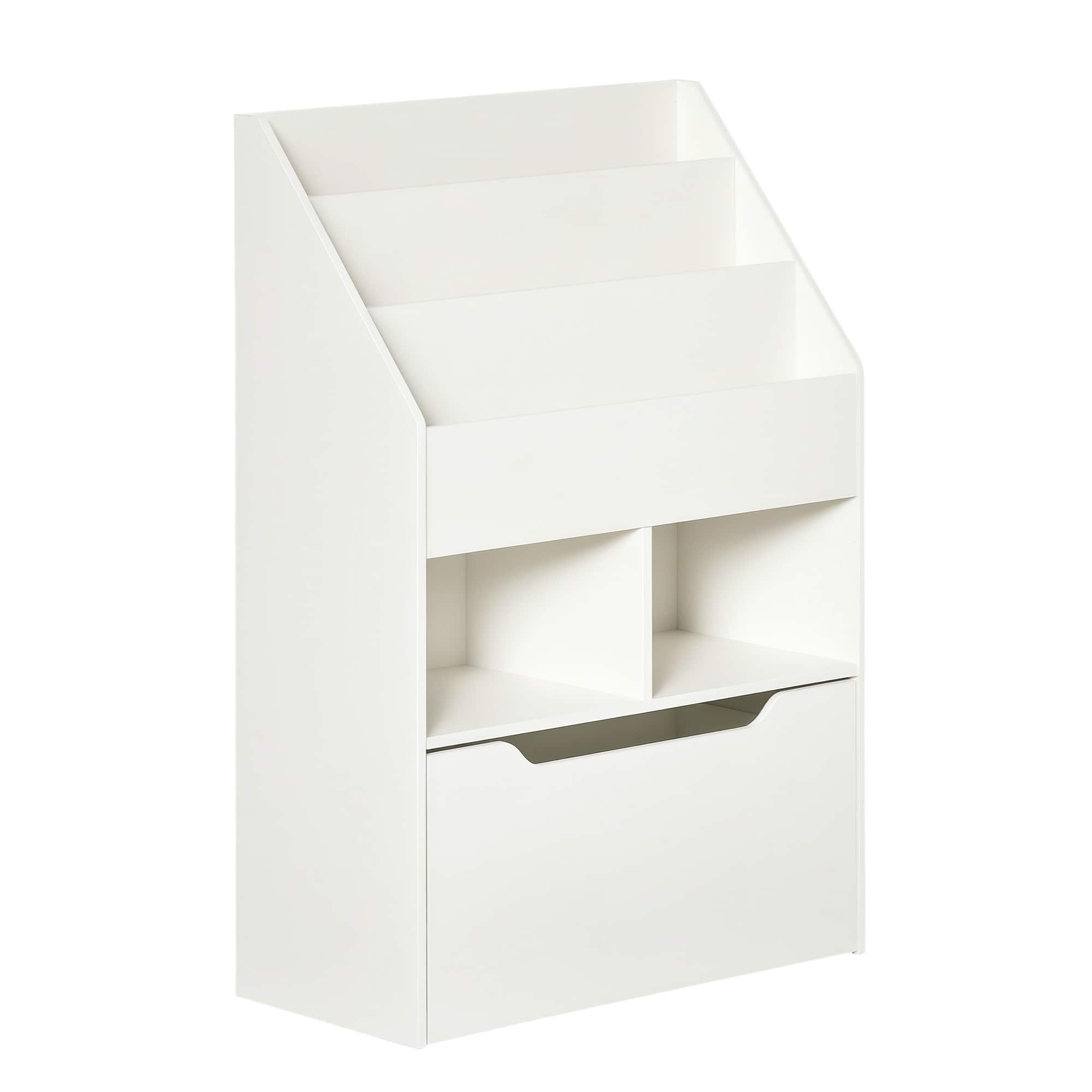 Homcom - Kids Bookcase Multi-Shelf Rack Organizer with Storage Drawer for Books, Playroom - White
