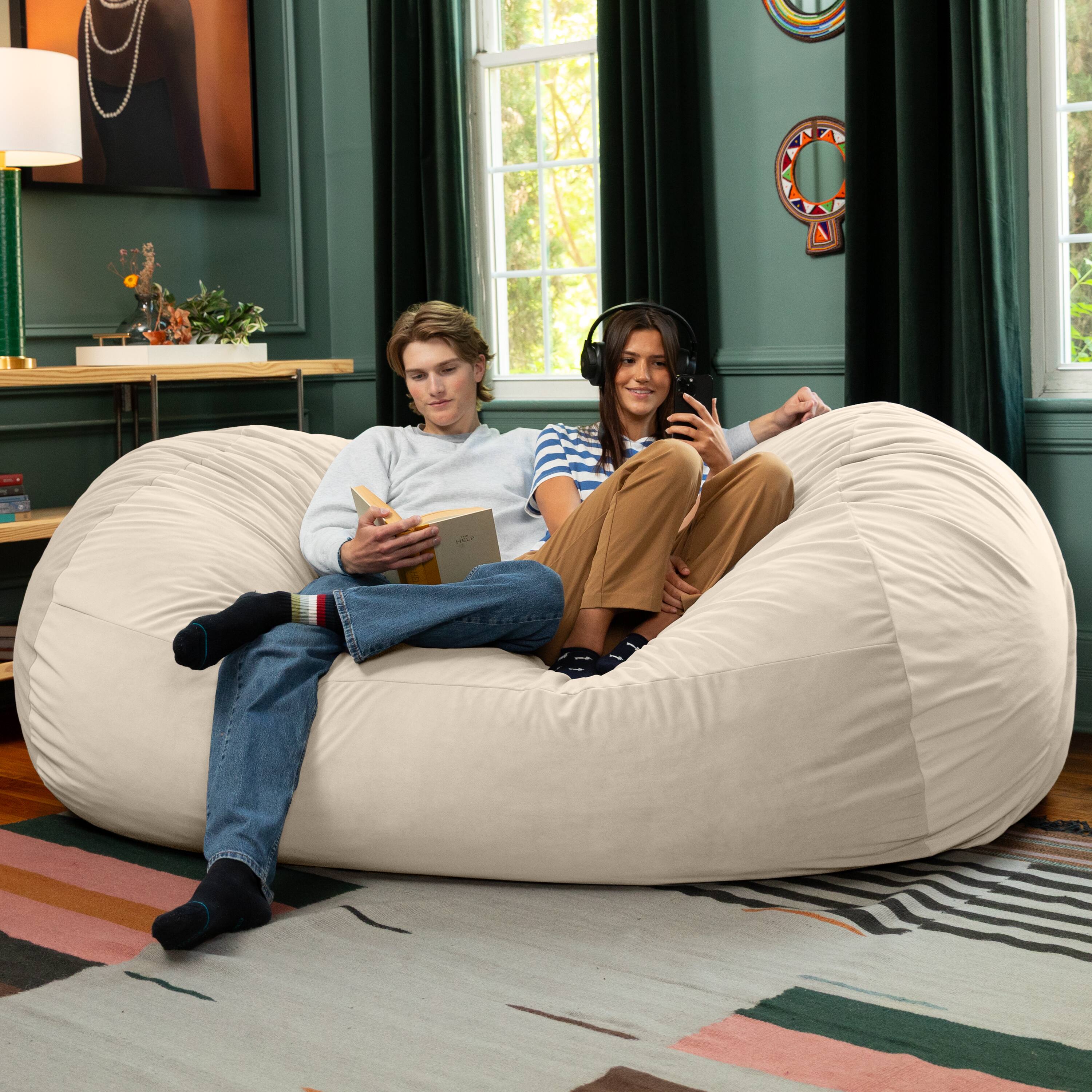 Alt View 1. Jaxx - Jaxx Grand Lounger 7 Foot Bean Bag Sofa -Lush Velvet Ivory - Lush Velvet Ivory.