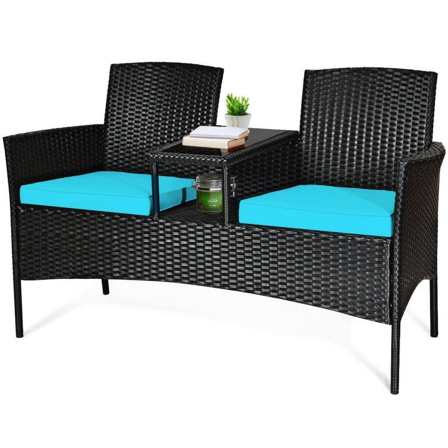 Alt View 2. Kadyn - Wicker Patio Conversation Furniture Set with Seat  Outdoor Rattan Patio Conversation Set with Removable Cushions and ... - Blue.