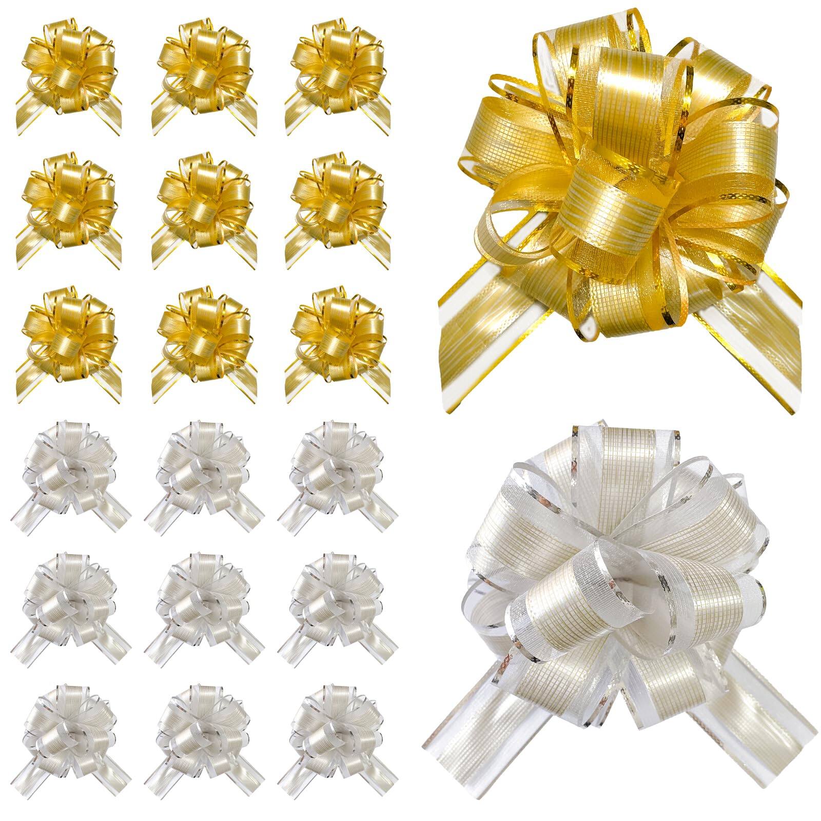 Front. Paradigms Interiors - Pull Bow Gift Wrapping Ribbon Bows For Birthday Christmas Wedding Baskets Valentine's Day Boxes Bows red - Gold and Silver.