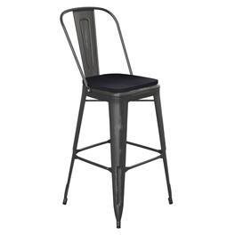 Emma + Oliver - Nova Distressed Metal Stools with Backs and Polystyrene Seats for Indoor/Outdoor Use - Black Seat/Black Frame
