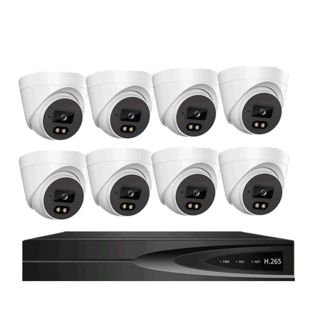 Cluzine - 8MP Full Time Color Night Vision POE IP Camera with 4mm Lens, Built-in MIC(8CH Camera kit+2TB Hard Disk) - White