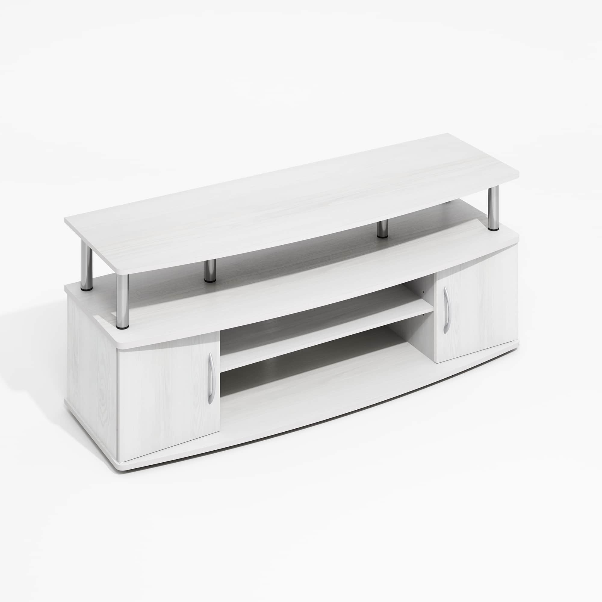 Furinno - JAYA Large Entertainment Center Hold up to 55-IN TV, Stainless Steel Tubes - White Wood/Stainless Steel