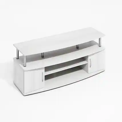 Front. Furinno - JAYA Large Entertainment Center Hold up to 55-IN TV, Stainless Steel Tubes - White Wood/Stainless Steel.