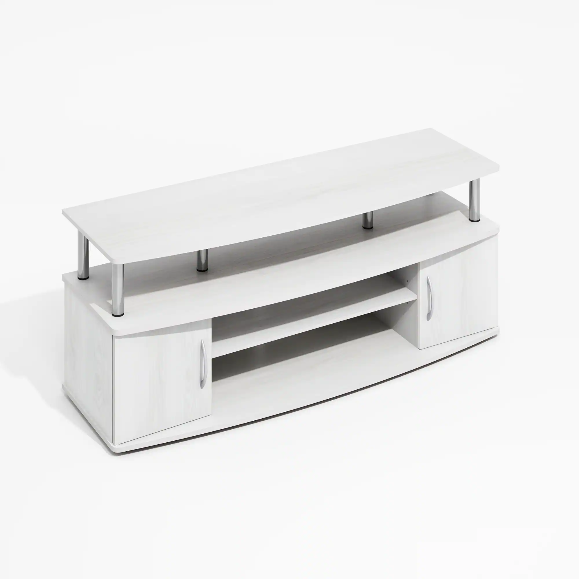 Furinno - JAYA Large Entertainment Center Hold up to 55-IN TV, Stainless Steel Tubes - White Wood/Stainless Steel