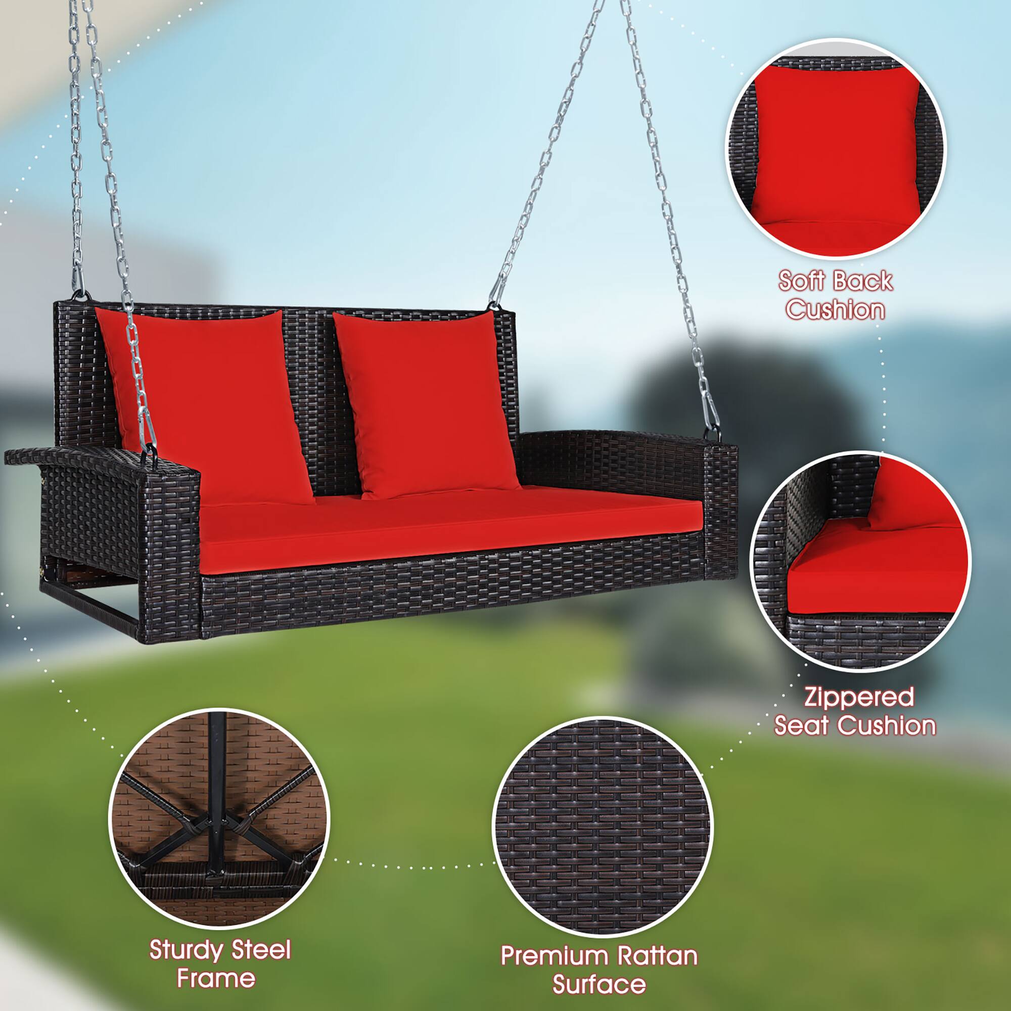 - Soft Back Cushion
- Zippered Seat Cushion
- Sturdy Steel Frame
- Premium Rattan Surface