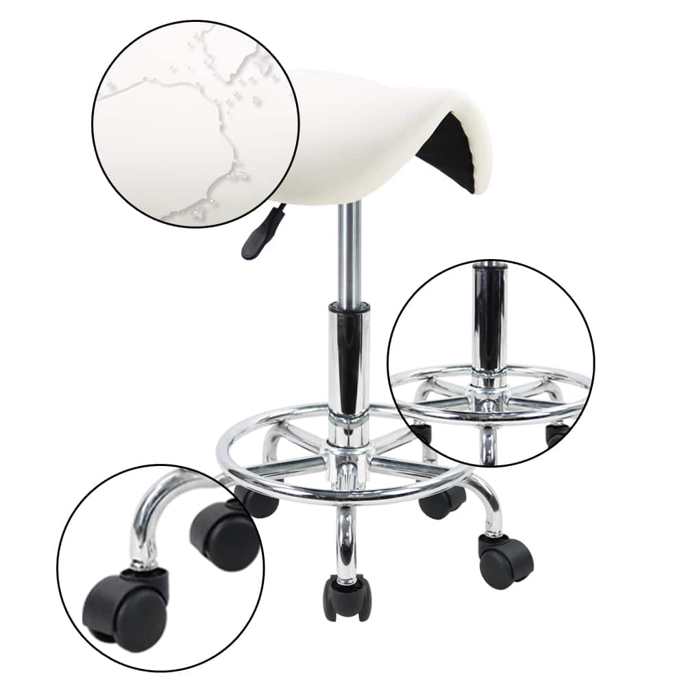 KKTONER Saddle Stool with Foot Rest PU Leather Swivel Adjustable
