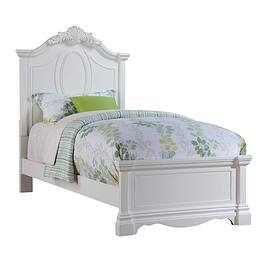 Manhattan Lane - Traditional Style Wooden Full Size Bed with Crown Carved Headboard, White - White