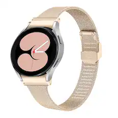 Front. StrapsCo - Slim Mesh Strap Stainless Steel Watch Band For Samsung Galaxy Watch 5 - Champagne Gold.